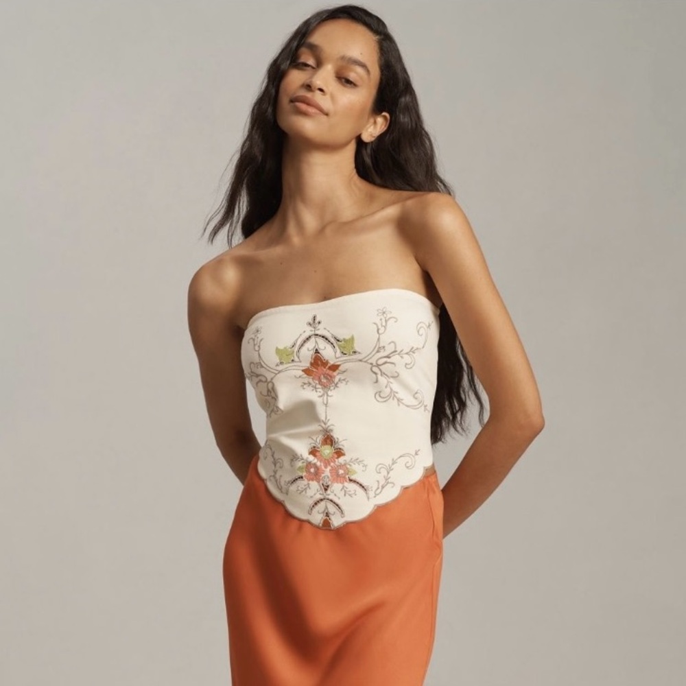 NEW Anthropologie Embroidered Hanky Hem Tube Top S